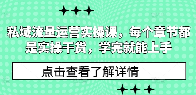 私域流量运营实操课,每个章节都是实操干货,学完就能上手-91创业项目库
