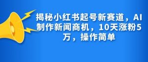 揭秘小红书起号新赛道，AI制作新闻商机，10天涨粉1万，操作简单-91创业项目库