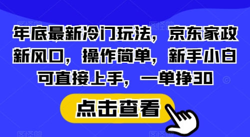 年底最新冷门玩法，京东家政新风口，操作简单，新手小白可直接上手，一单挣30【揭秘】-91创业项目库