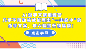 AI杀手文案训练营：几乎不用动笔就能写出“一击必中”的杀手文案，来大幅提升销售额！-91创业项目库