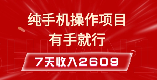 纯手机操作的小项目，有手就能做，7天收入2609+实操教程【揭秘】-91创业项目库