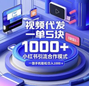 视频代发，一单5块，小红书引流合作模式，一部手机轻松日入多张【揭秘】-91创业项目库