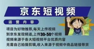 京东短视频带货课，无需自己拍摄剪辑，保姆式教学，两天快速上手-91创业项目库