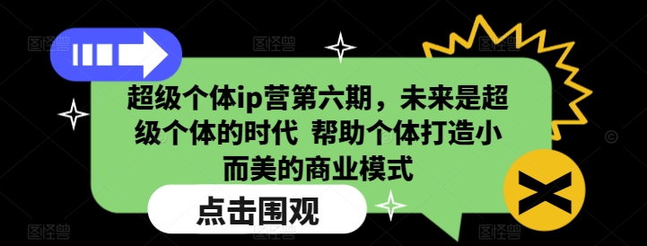 超级个体ip营第六期，未来是超级个体的时代  帮助个体打造小而美的商业模式-91创业项目库