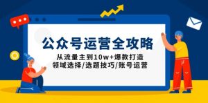 公众号运营全攻略：从流量主到10w+爆款打造，领域选择/选题技巧/账号运营-91创业项目库