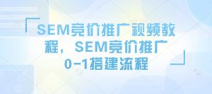 SEM竞价推广视频教程，SEM竞价推广0-1搭建流程-91创业项目库