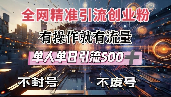 全网独家引流创业粉,有操作就有流量,单人单日引流500+,不封号、不费号-91创业项目库