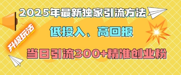 2025年最新独家引流方法，低投入高回报？当日引流300+精准创业粉-91创业项目库