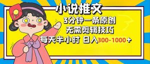 小说推文6.0，简单无脑，3分钟一个原创作品，每天半小时，日入300-1000...-91创业项目库