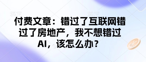 付费文章：错过了互联网错过了房地产，我不想错过AI，该怎么办？-91创业项目库