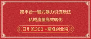 跨平台一键式暴力引流玩法，私域流量高效转化日引流300 +精准创业粉-91创业项目库