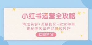 小红书运营全攻略，精准获客+流量优化+软文种草，揭秘高客单产品投放技巧-91创业项目库