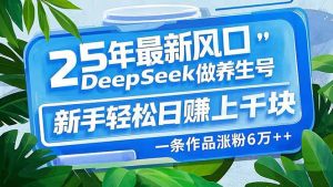 25年最新风口，用DeepSeek做养生号，新手轻松日赚上千块，一条作品涨粉...-91创业项目库