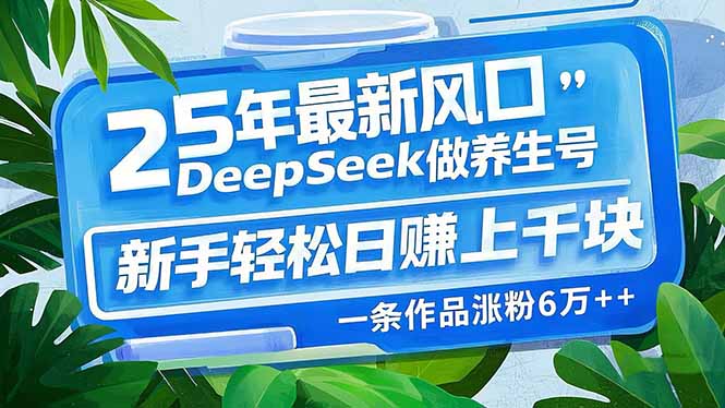 25年最新风口，用DeepSeek做养生号，新手轻松日赚上千块，一条作品涨粉…-91创业项目库