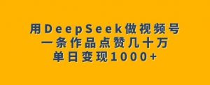 用DeepSeek做视频号，一条作品点赞几十万，单日变现1k-91创业项目库
