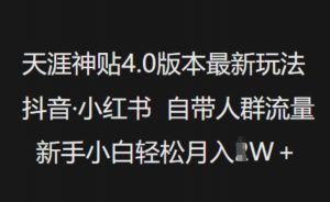 天涯神贴4.0版本最新玩法,抖音·小红书自带人群流量,新手小白轻松月入过W-91创业项目库