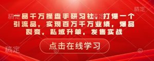一品千万操盘手研习社，打爆一个引流品，实现百万千万业绩，爆品裂变，私域升单，发售实战-91创业项目库
