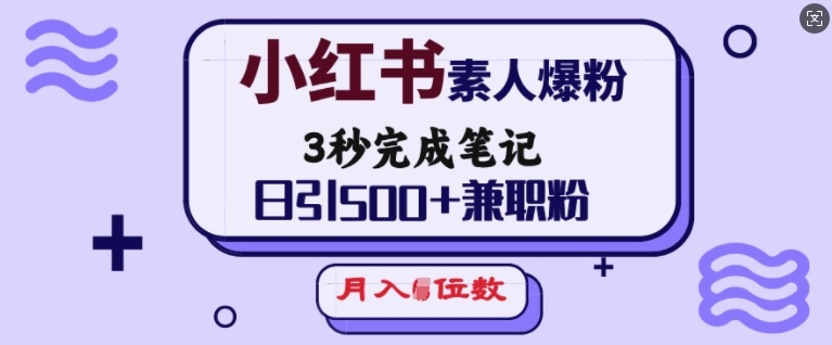 小红书素人爆粉,3秒完成笔记,日引500+兼职粉,月入5位数-91创业项目库