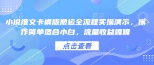 小说推文卡模版搬运全流程实操演示，操作简单适合小白，流量收益嘎嘎-91创业项目库