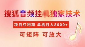 首发搜狐音频挂JI，项目红利期，可矩阵可放大，稳定月入5k【揭秘】-91创业项目库