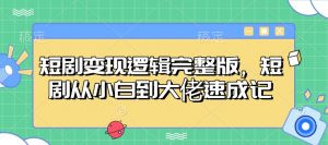 短剧变现逻辑完整版，短剧从小白到大佬速成记-91创业项目库
