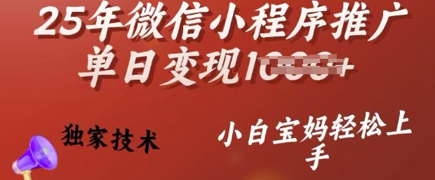 25年微信小程序推广单日变现多张，独家技术，小白宝妈轻松上手【揭秘】-91创业项目库