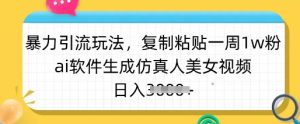 暴力引流玩法，复制粘贴一周1w粉，ai软件生成仿真人美女视频，日入多张-91创业项目库