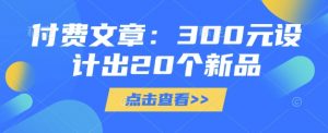 付费文章：300元设计出20个新品-91创业项目库