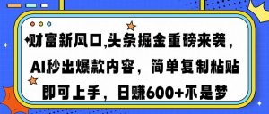 财富新风口,头条掘金重磅来袭AI秒出爆款内容简单复制粘贴即可上手，日...-91创业项目库