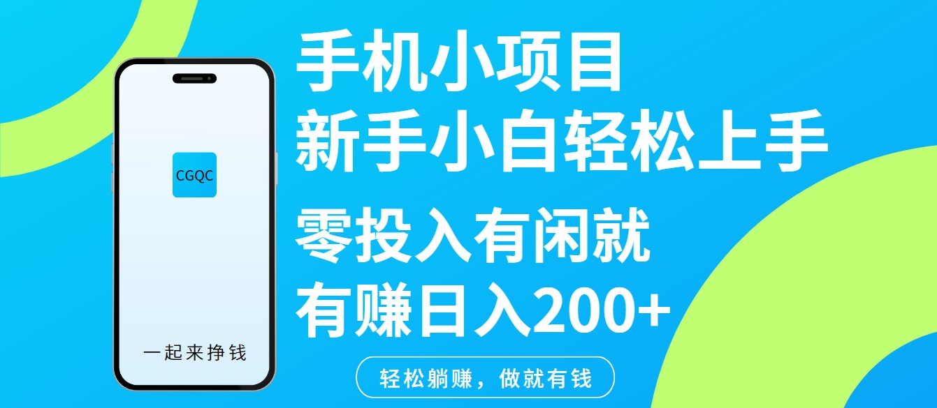 手机小项目新手小白轻松上手零投入有闲就有赚日入200+-91创业项目库