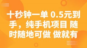 十秒钟一单 0.5元到手，纯手机项目 随时随地可做 做就有-91创业项目库