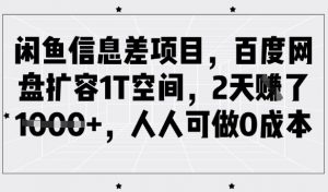 闲鱼信息差项目，百度网盘扩容1T空间，2天收益1k+，人人可做0成本-91创业项目库