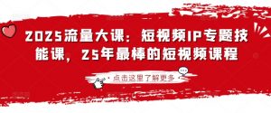 2025流量大课：短视频IP专题技能课，25年最棒的短视频课程-91创业项目库