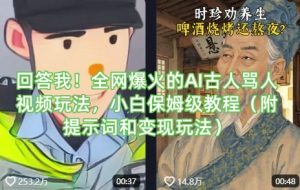 回答我！全网爆火的AI古人骂人视频玩法，小白保姆级教程(附提示词和变现玩法)-91创业项目库