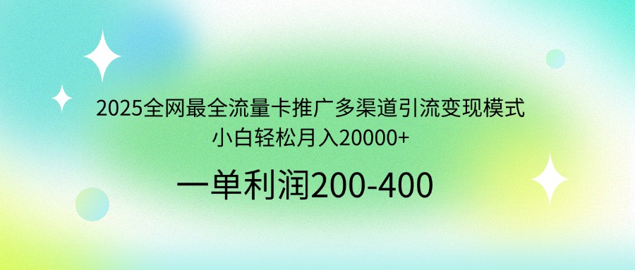 2025全网最全流量卡推广多渠道引流变现模式，小白轻松月入20000+-91创业项目库