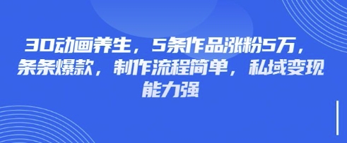 3D动画养生，5条作品涨粉5万，条条爆款，制作流程简单，私域变现能力强-91创业项目库
