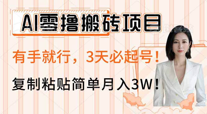 AI零撸搬砖项目玩法，有手就行，3天必起号，复制粘贴简单月入3W！-91创业项目库