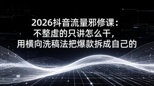 2026抖音流量邪修课：不整虚的只讲怎么干，用横向洗稿法把爆款拆成自己的-91创业项目库