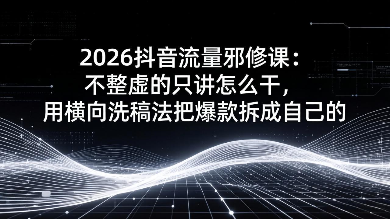2026抖音流量邪修课：不整虚的只讲怎么干，用横向洗稿法把爆款拆成自己的-91创业项目库