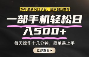 26年居家副业首选，一部手机轻松日入500+，长期稳定可做-91创业项目库