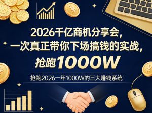 2026千亿商机分享会,一次真正带你下场搞钱的实战,抢跑2026一年1000W的三大賺钱系统-91创业项目库