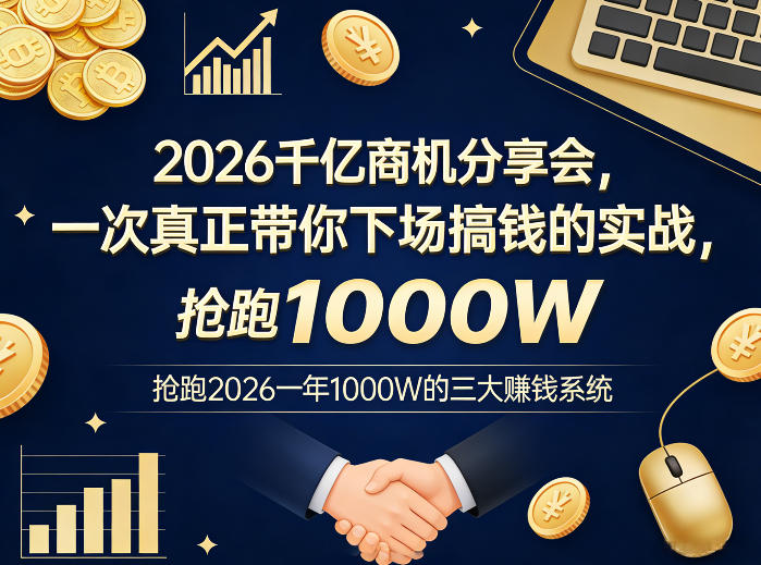 2026千亿商机分享会,一次真正带你下场搞钱的实战,抢跑2026一年1000W的三大賺钱系统-91创业项目库