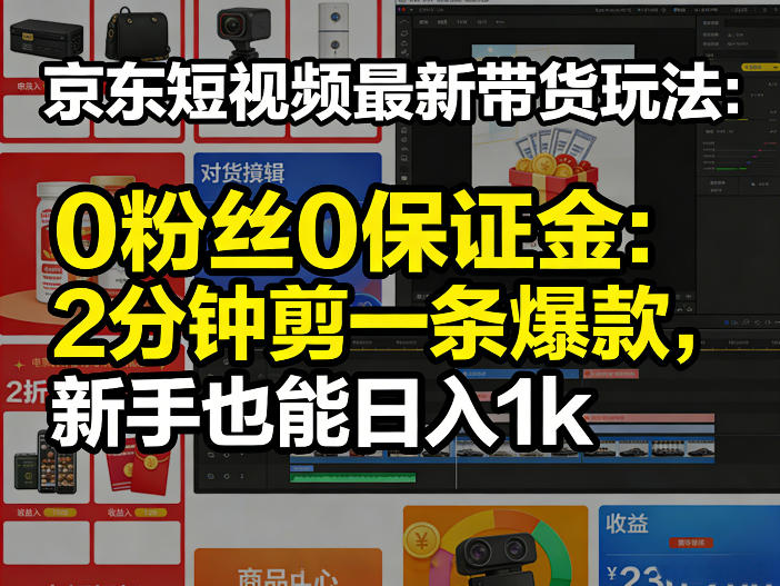 京东短视频最新带货玩法，0粉丝0保证金，2分钟剪一条爆款，新手也能日入1k+【揭秘】-91创业项目库