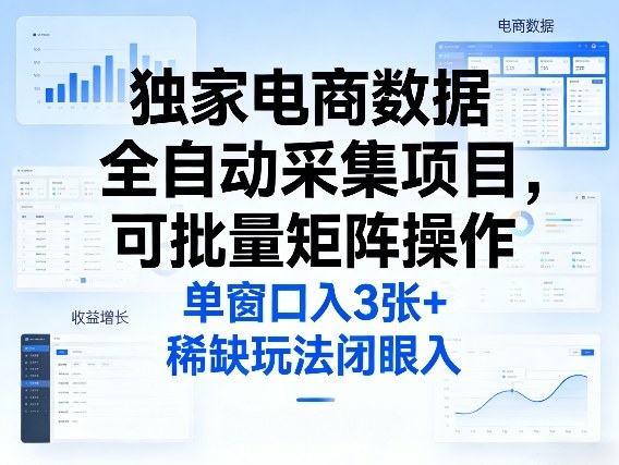 独家电商数据全自动采集项目,可批量矩阵操作,单窗口日入3张+,稀缺玩法闭眼入【揭秘】-91创业项目库