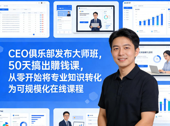 CEO俱乐部发布大师班，50天搞出賺钱课，从零开始将专业知识转化为可规模化在线课程-91创业项目库