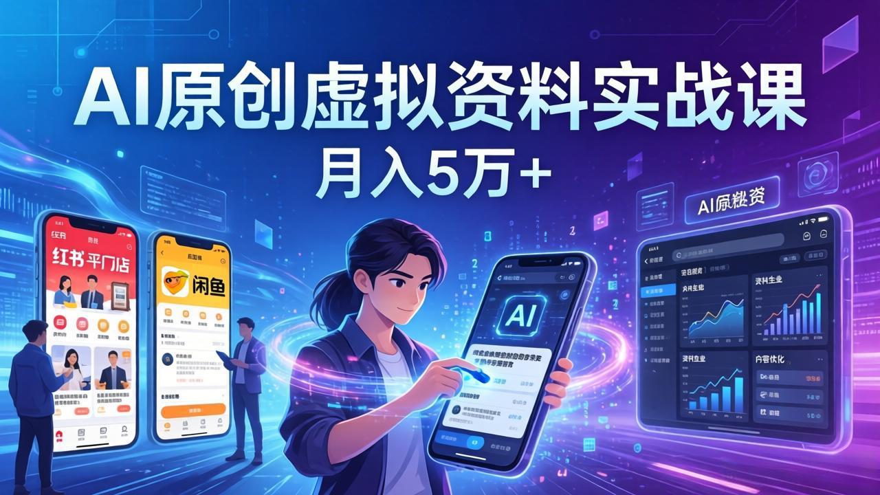 AI原创虚拟资料实战课:2026新机会,小红书闲鱼开店,普通人用AI轻松变现,月入5万+-91创业项目库