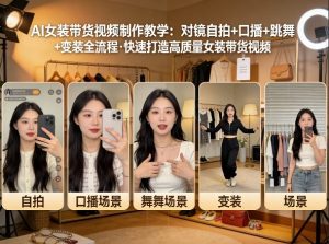 AI女装带货视频制作教学，对镜自拍、口播、跳舞、变装全流程，快速打造高质量女装带货视频-91创业项目库