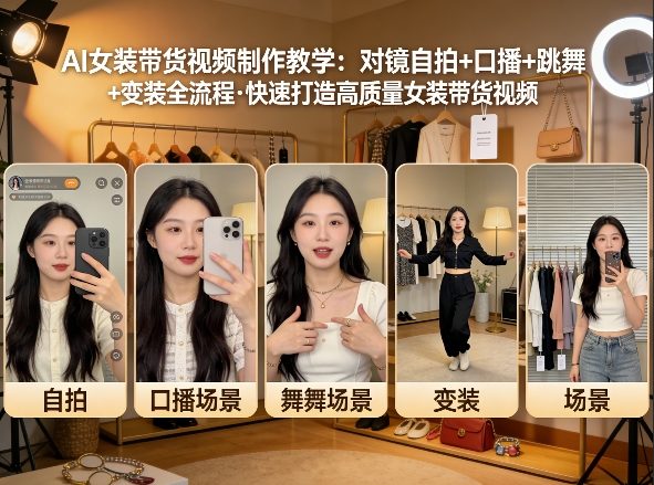 AI女装带货视频制作教学，对镜自拍、口播、跳舞、变装全流程，快速打造高质量女装带货视频-91创业项目库