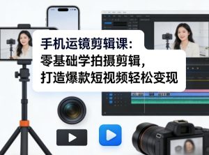 手机运镜剪辑课：零基础学拍摄剪辑，打造爆款短视频轻松变现-91创业项目库