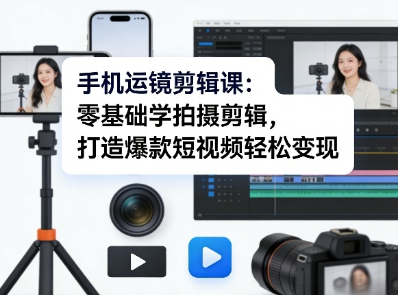 手机运镜剪辑课：零基础学拍摄剪辑，打造爆款短视频轻松变现-91创业项目库